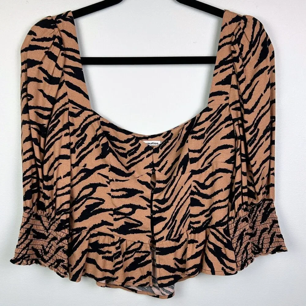 Reformation Dallas Rajah Tiger Animal Print Tan Black Corset Top Puff Sleeves 2
